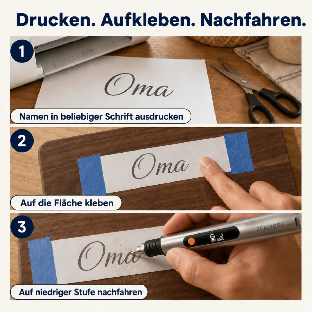 Drucken, aufkleben, nachfahren in drei Schritten