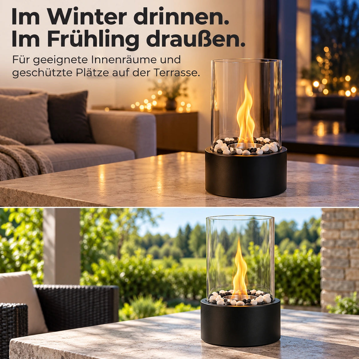 Im Winter drinnen. Im Frühling draußen.