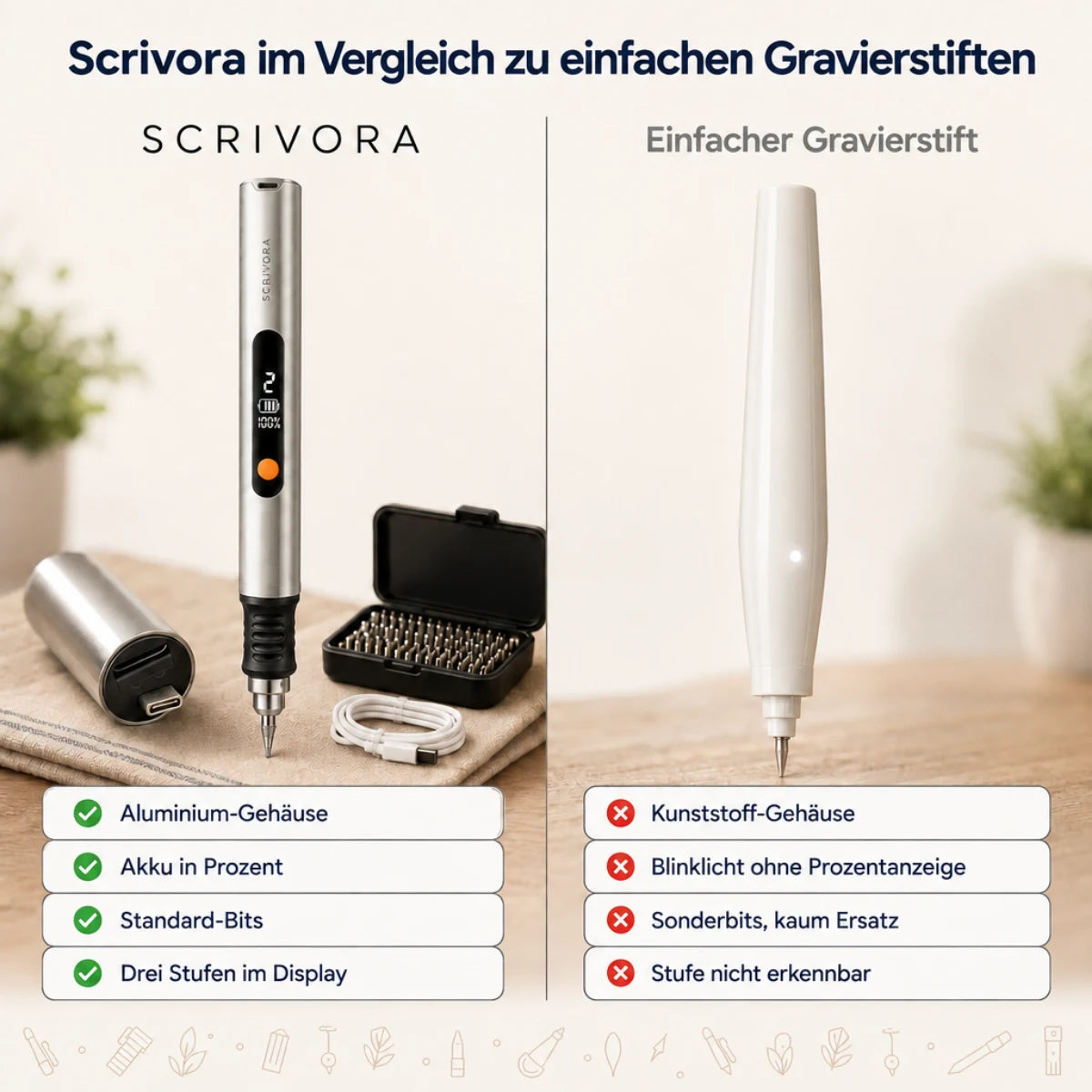 Scrivora im Vergleich zu einfachen Gravierstiften