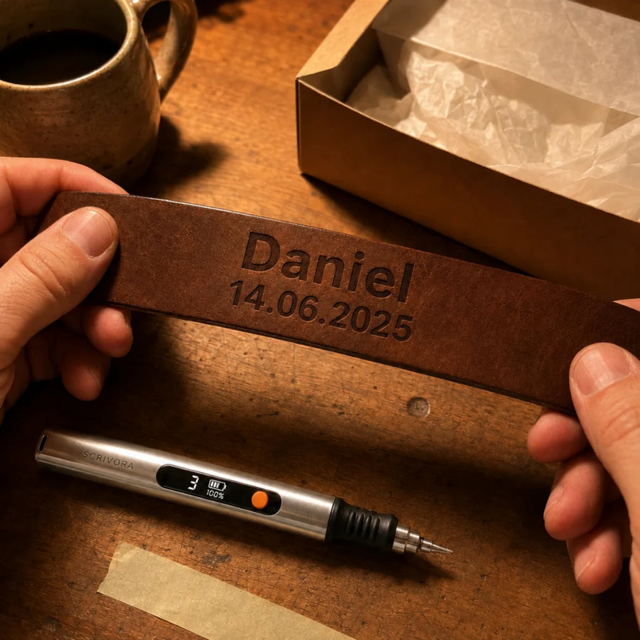 Ledergürtel mit Daniel und Datum