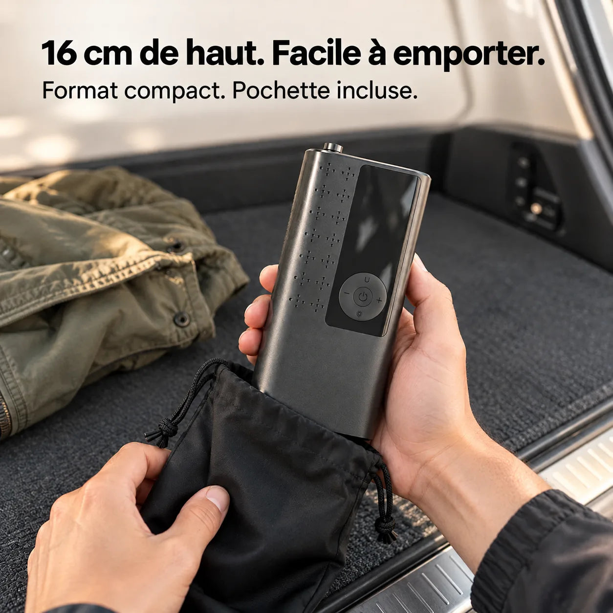 AirRove et sa pochette dans le coffre