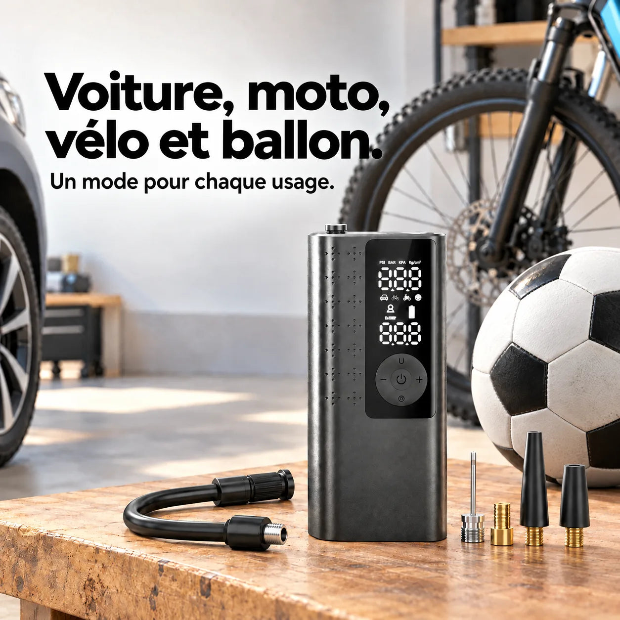 AirRove avec embouts, un vélo et un ballon